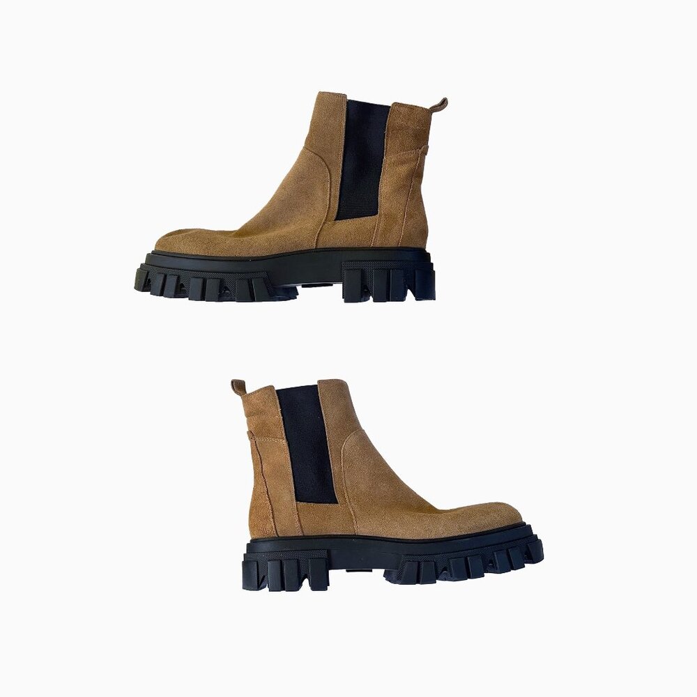 Marc Fisher Ankle Boot Brown 9 Chunky Lug Platform Suede Leather Y2K 90s Grunge